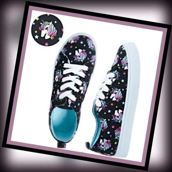 Fabkids Unicorn Star Sneakers | Black Neon Mane Slip-On Cushioned Sz 5 NWT - Picture 4 of 6